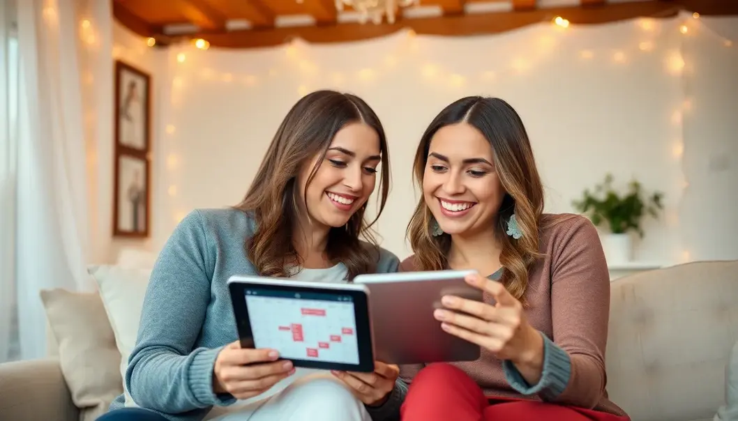 Newlyweds syncing their lives with an AI-enhanced calendar.
