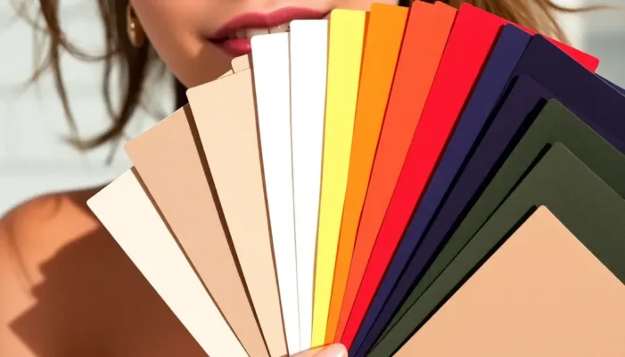 Fabric swatches in different colors against various skin tones in natural lighting.